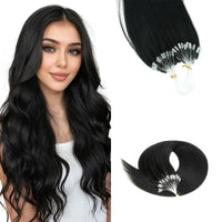 50 Strands Microlink Human Hair Extensions 100% Real Natual Microloop hair Extensions 30g Fish Line Micro Beads for Add Volume