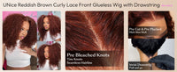 UNice 7x5 Bye-Bye Knots Reddish Brown Curly Human Hair Wig With Drawstring Pre Cut Pre Bleached Glueless Wigs