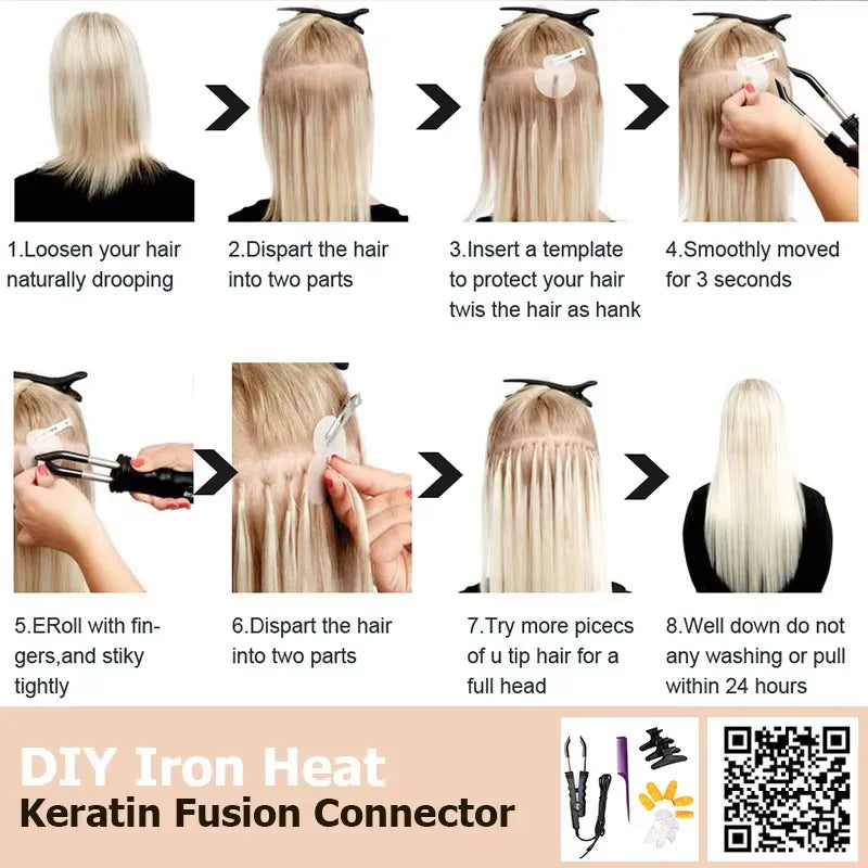 K Tip Hair Extensions Keratin Human Hair Hot Fusion Hair Extension 1cm Italy Keratin Glue Machine Remy 12-24inch 30  50G/pack
