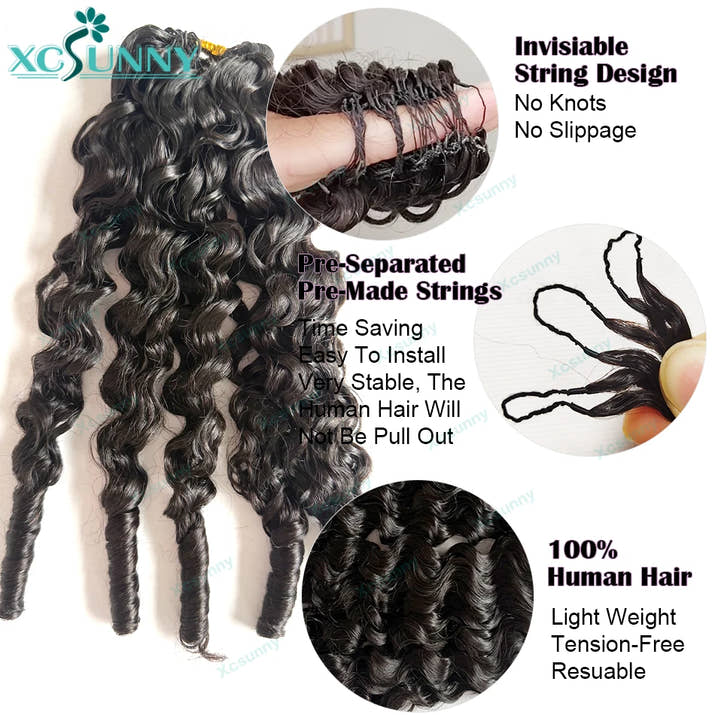 Feather Crochet Human Hair Extensions Curly Water Wave Knotless Pre-Separated Feather Crochet Human Hair With Tight Curly Ends