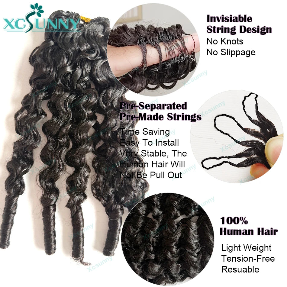 Feather Crochet Human Hair Extensions Curly Water Wave Knotless Pre-Separated Feather Crochet Human Hair With Tight Curly Ends