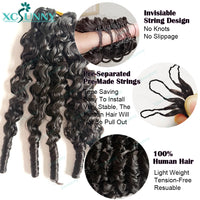 Feather Crochet Human Hair Extensions Curly Water Wave Knotless Pre-Separated Feather Crochet Human Hair With Tight Curly Ends