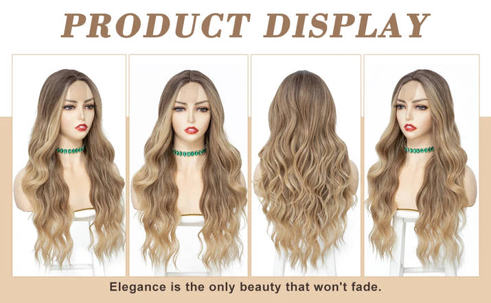 Synthetic Long Lace Wavy Wig for Women 26 Inch Middle Part Curly Natural Looking Heat Resistant Fiber for Daily Party Christmas