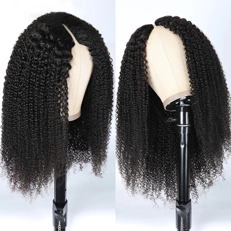 V-Part Kinky Curly Human Hair Wig