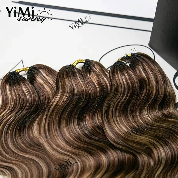 Highlight Colored Feather Crochet Human Hair Extension Highlight Honey Brown Color Body Wave Reusable Feather Crochet Human Hair