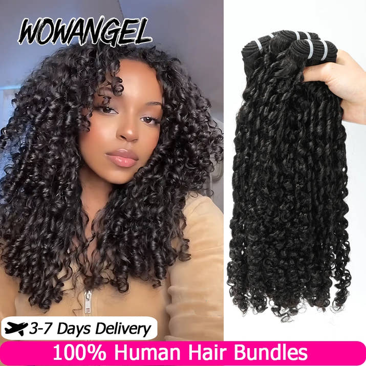 WOWANGEL Burmese Curly Human Hair Bundles Pixie Curly Bundles 100% Unprocessed Virgin Hair Extensions Ocean Spiral Curly Weft