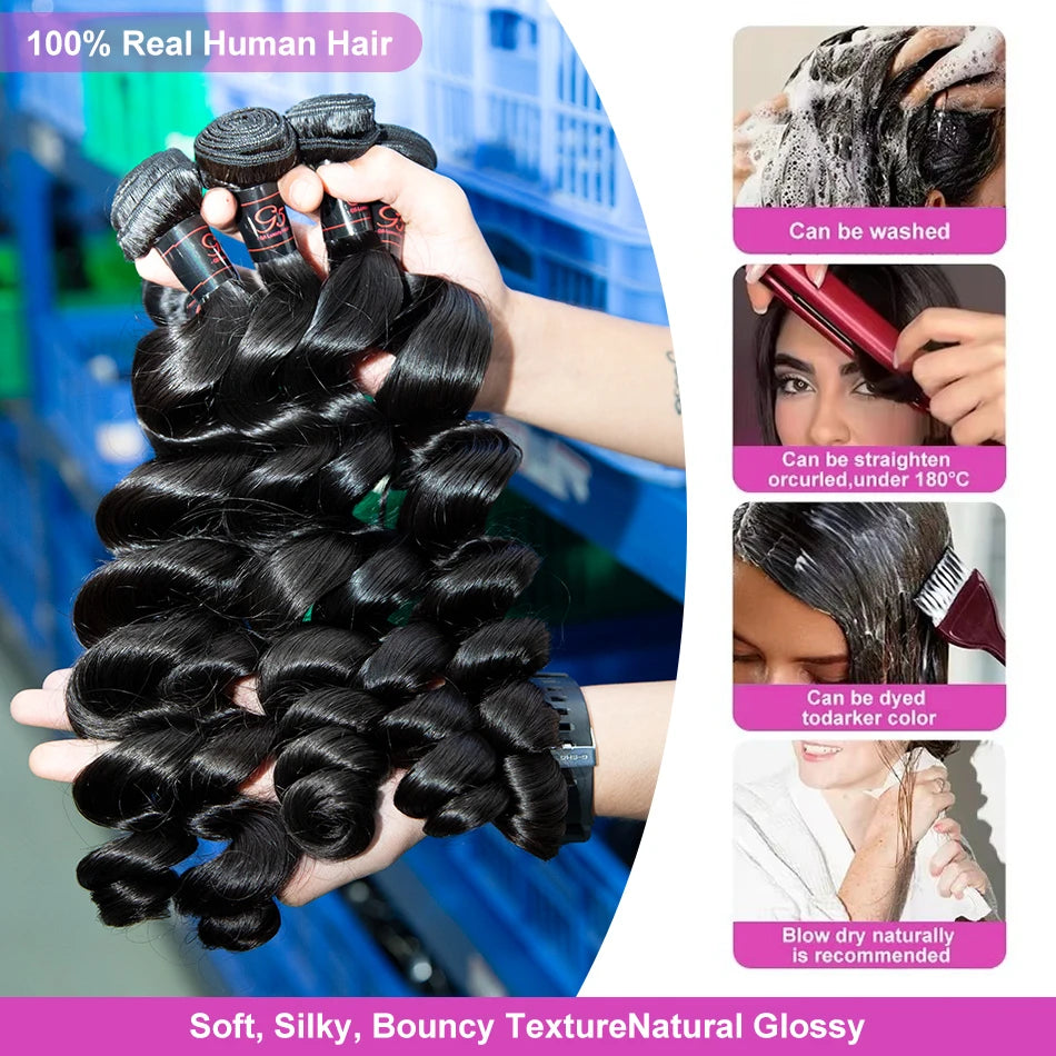 30 38 40 Inch Loose Deep Wave Double Weft Human Hair Curly Bundles Extensions Tissage Unprocessed Brazilian Hair 1 2 3 4 Weave