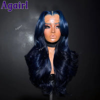 Dark Blue Colored 12A 13x4 13x6 Lace Frontal Wigs Human Hair Wig PrePlucked Ready Go Peruvian Body Wave 6X4 5X5 Lace Closure Wig