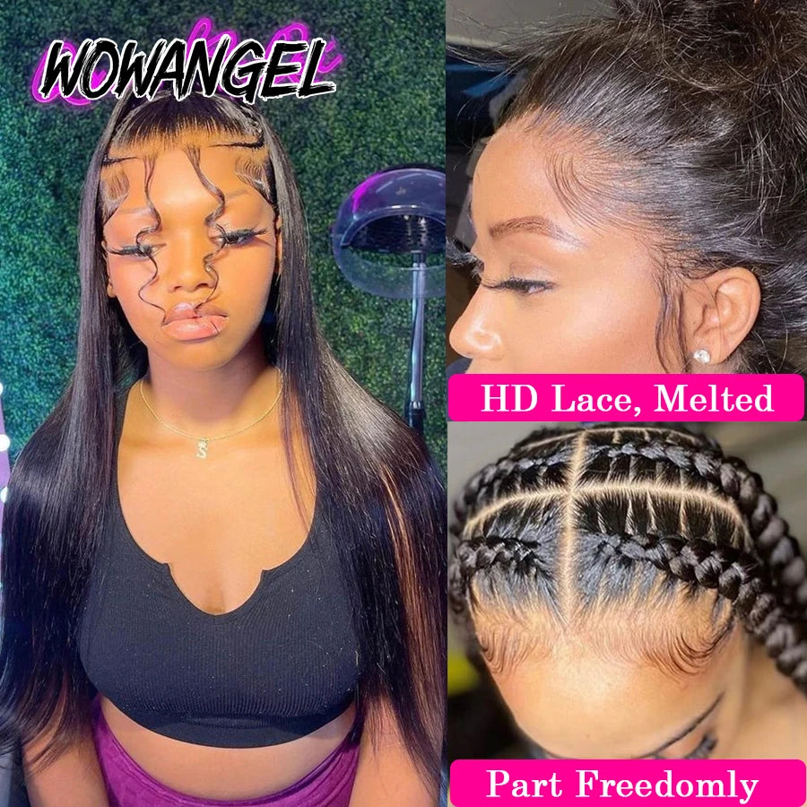 WowAngel HD Full Lace Wig All Skins Melted Human Hair Wig 26in Straight HD Lace Wigs Natural Scalp Remy Brazilian Hair For Woman