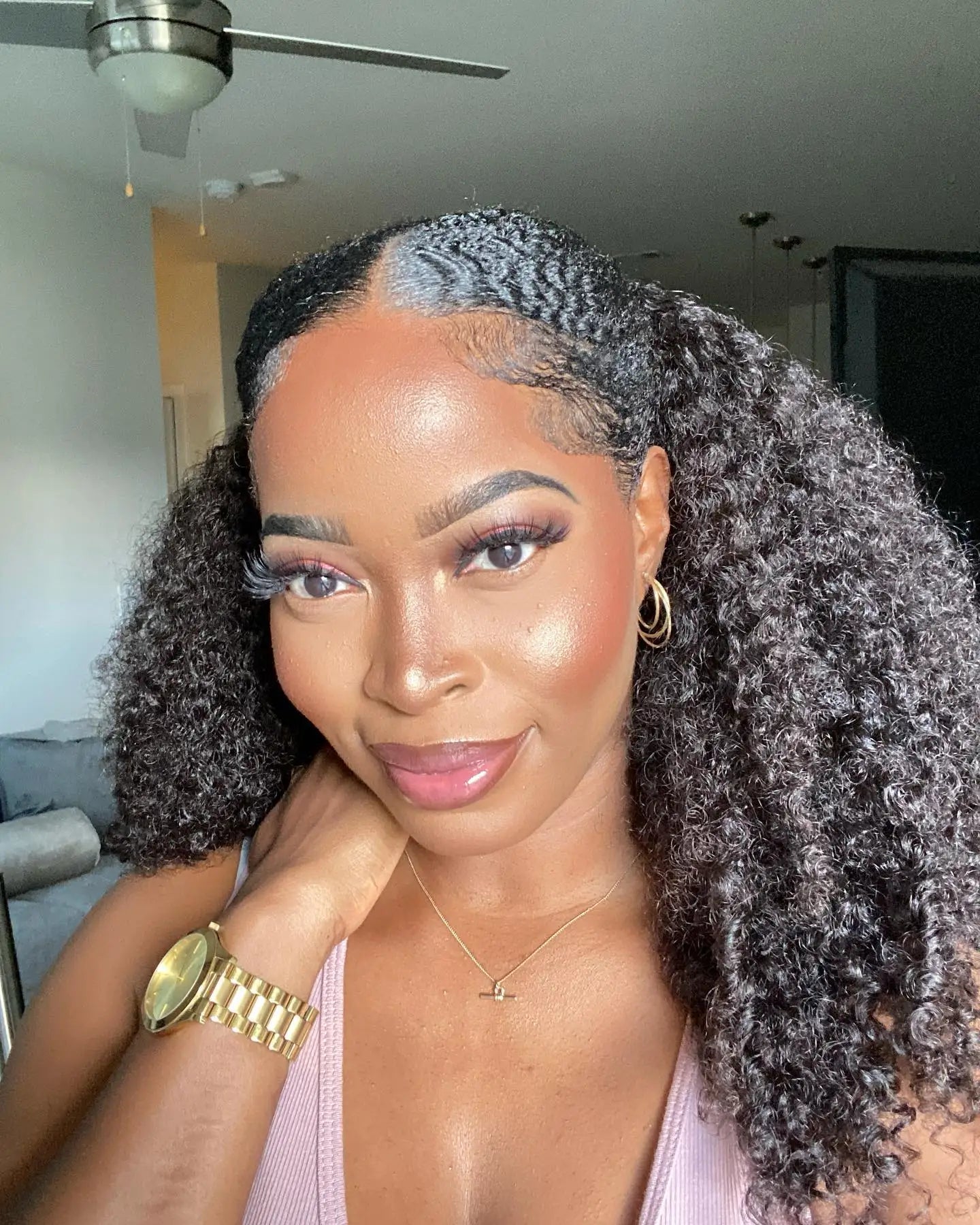 V-Part Kinky Curly Human Hair Wig