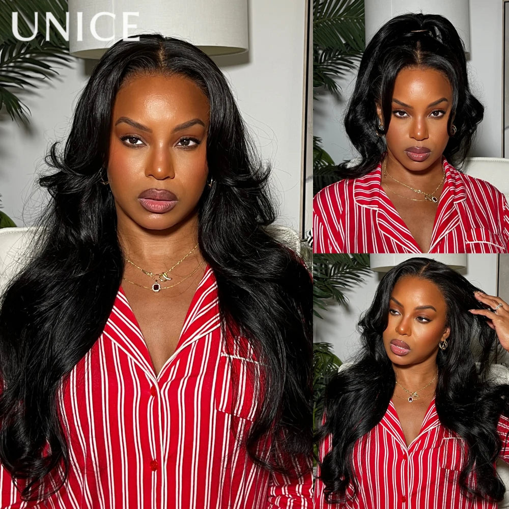 UNice 13x4 HD Real Scalp™ Wig Pull And Go Drawstring Loose Wave Human Hair Wig With Face Framing Curtain Bangs