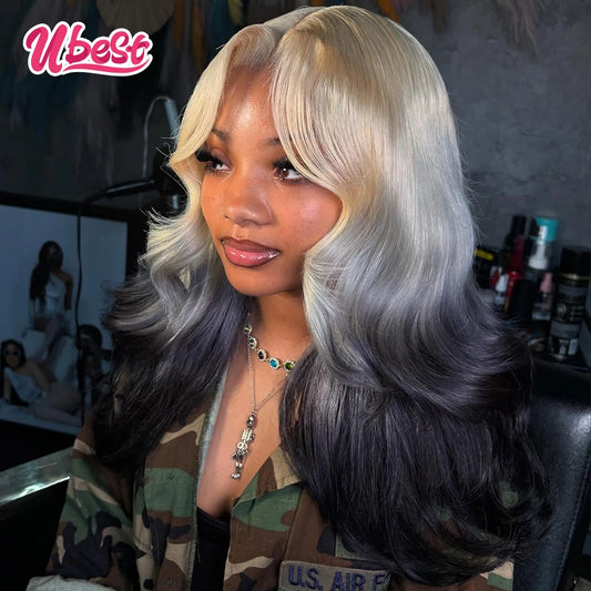 Ombre Blonde Grey Colored Body Wave 13x6 Lace Front Wigs Brazilian 250 Human Hair Transparent Glueless Wig Pre Plucked For Women