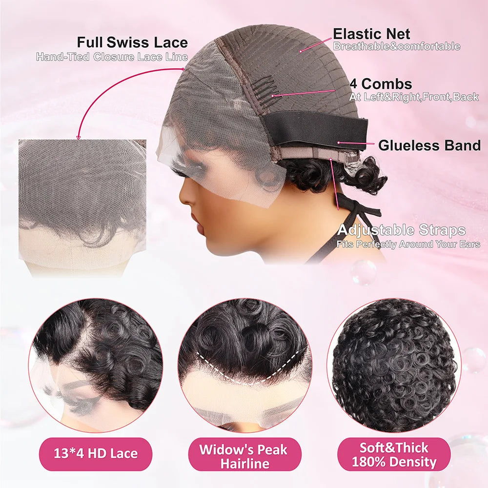Body Wave 13x4 HD Lace Front Human Hair Wig Pixie Cut Glueless Wigs For Women 100% Human Hair Wigs Pre Plucked Lace Wig
