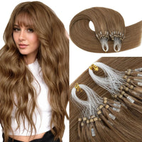 50 Strands Microlink Human Hair Extensions 100% Real Natual Microloop hair Extensions 30g Fish Line Micro Beads for Add Volume