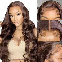 Loose Wave Brown Chocolate Color Synthetic 13X4X1 Lace Front Wig For Women Prepuck Bleach Knot Glueless Wig Heat Resistant Fiber