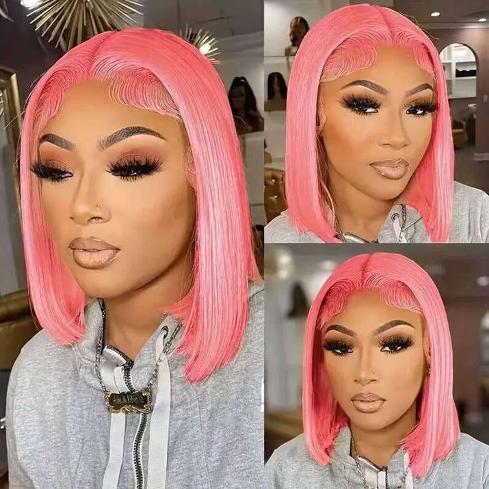Colored Short Bob Wig Lace Front Wig Grey Pink Straight Human Hair Lace Front Wigs Dark Mint Green13x4 HD Lace Frontal Wigs
