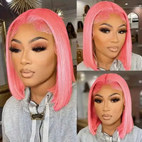 Colored Short Bob Wig Lace Front Wig Grey Pink Straight Human Hair Lace Front Wigs Dark Mint Green13x4 HD Lace Frontal Wigs