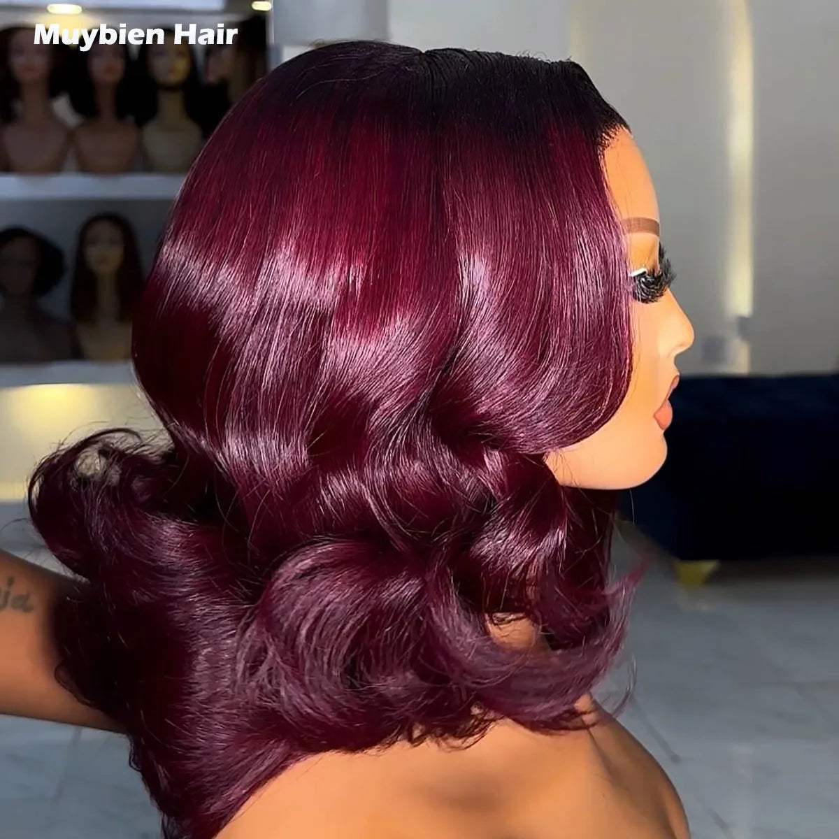 Wear and Go Glueless Bob Wig Human Hair Ombre Burgundy Loose Wave Wig Human Hair 13x4 HD Lace Front T1b/99j Bouncy Curls Wigs