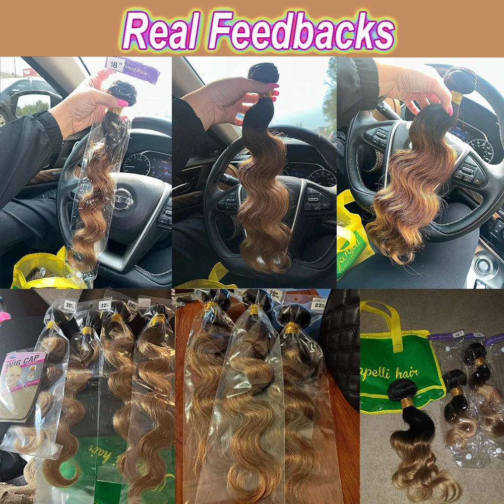 Honey Blonde Bundles Human Hair Body Wave Human Hair Bundles Remy Brazilian Human Hair Weave Extentions 1/3/4 pcs Bundle Deals