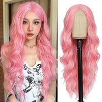 Synthetic Long Lace Wavy Wig for Women 26 Inch Middle Part Curly Natural Looking Heat Resistant Fiber for Daily Party Christmas