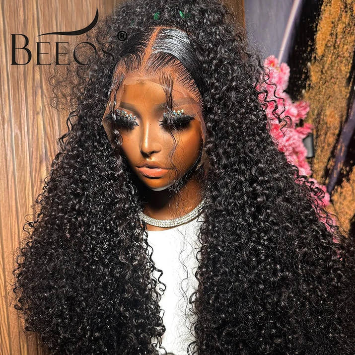 BEEOS Jerry Curly Glueless 250% Skinlike 13x6 HD Lace Front Human Hair Wigs Preplucked 5x5 HD Transparent Lace Wigs For Women