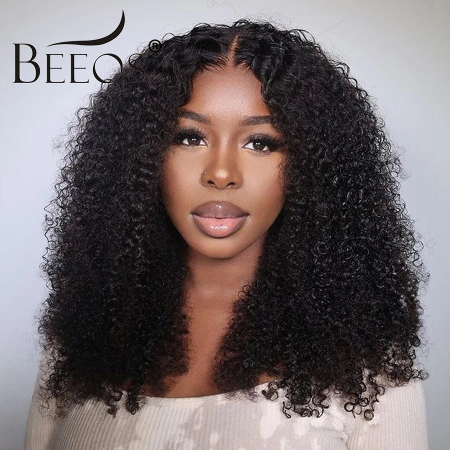 BEEOS Jerry Curly Glueless 250% Skinlike 13x6 HD Lace Front Human Hair Wigs Preplucked 5x5 HD Transparent Lace Wigs For Women