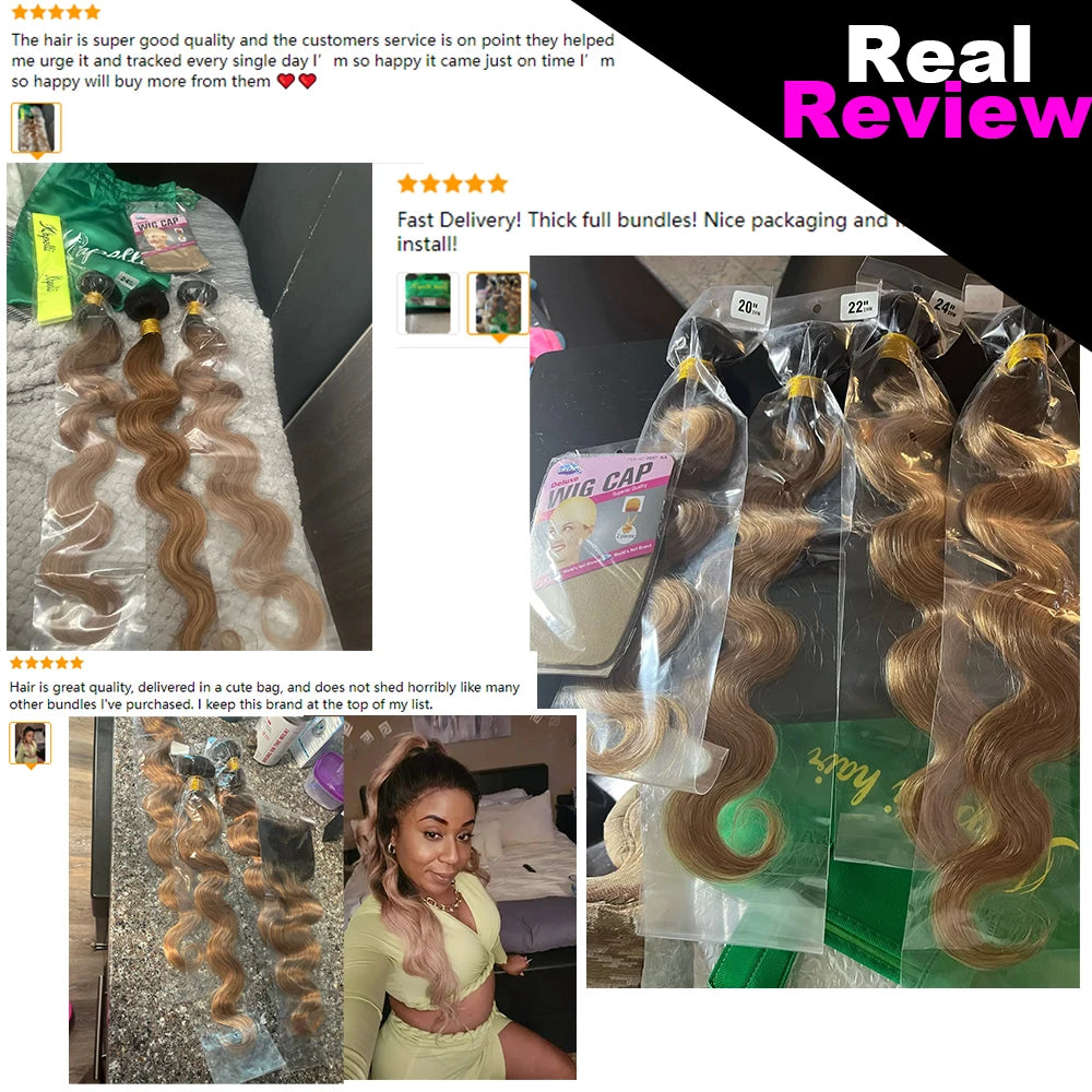 Honey Blonde Bundles Human Hair Body Wave Human Hair Bundles Remy Brazilian Human Hair Weave Extentions 1/3/4 pcs Bundle Deals