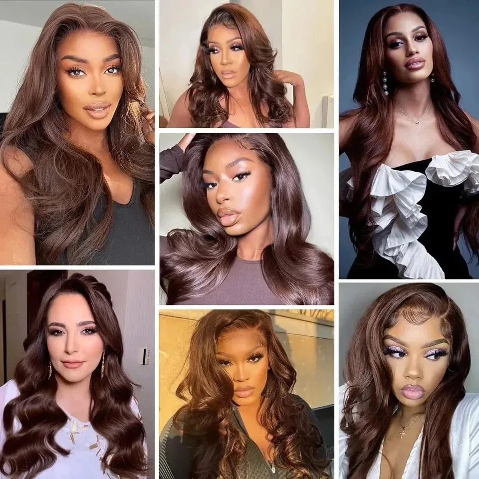 Loose Wave Brown Chocolate Color Synthetic 13X4X1 Lace Front Wig For Women Prepuck Bleach Knot Glueless Wig Heat Resistant Fiber