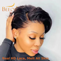 BEEOS Skinlike 13x4 HD Lace Front Human Hair Wigs Pre Plucked Short Pixie Cut Wig Brazilian Hair Wigs For Women Melting Skins