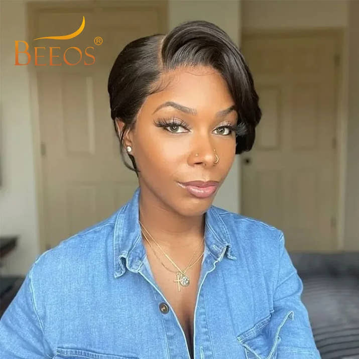 BEEOS Skinlike 13x4 HD Lace Front Human Hair Wigs Pre Plucked Short Pixie Cut Wig Brazilian Hair Wigs For Women Melting Skins