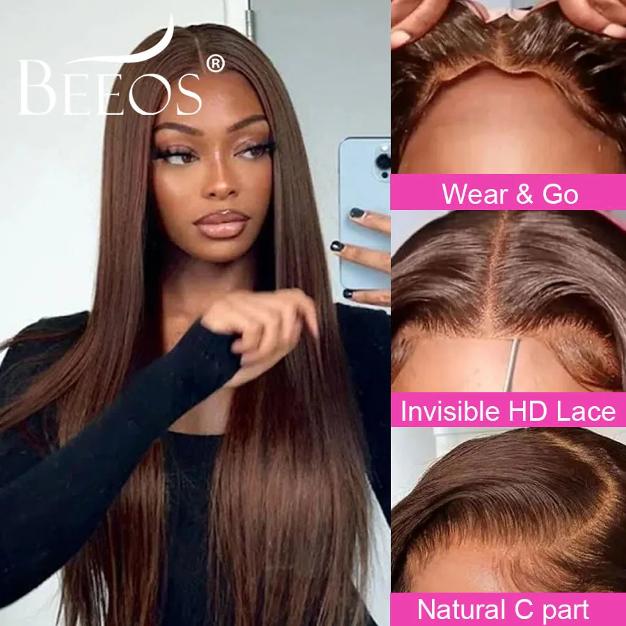 Gluless 9x6 HD Lace Closure Wigs Dark Brown Ultra Fitted Silky Straight Glueless Wigs Human Hair Pre Plucked Brazilian Hair