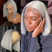 Colored Short Bob Wig Lace Front Wig Grey Pink Straight Human Hair Lace Front Wigs Dark Mint Green13x4 HD Lace Frontal Wigs