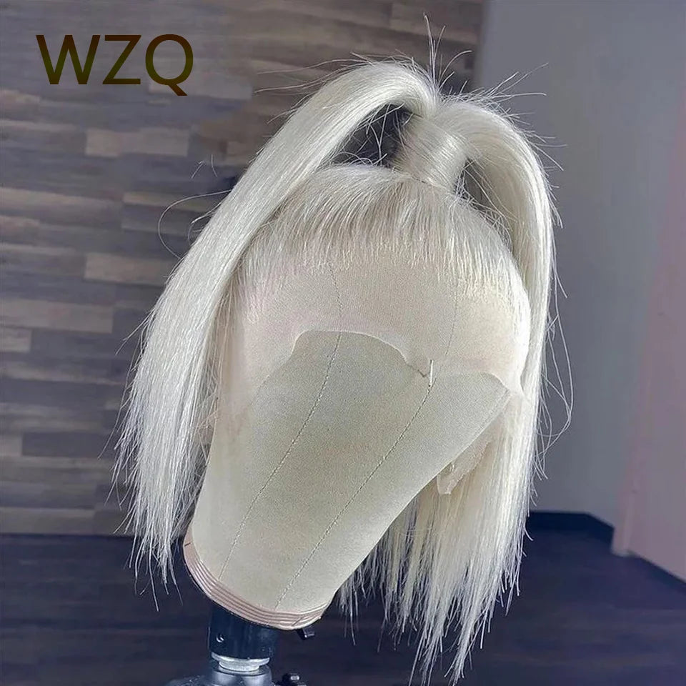 Pink Colored Lace Front Wig Mint Green Short Straight Bob Human Hair Wigs 613 Blonde Platinum HD Transparent Lace Frontal Wig