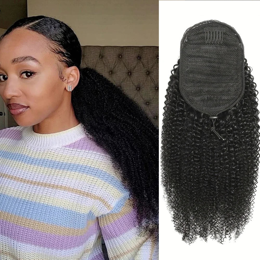 Mongolian 4B 4C Remy Human a Hair 10-24" Clips In Drawstring Ponytail Afro Kinky Curly Drawstring Ponytail Human Hair Extensions