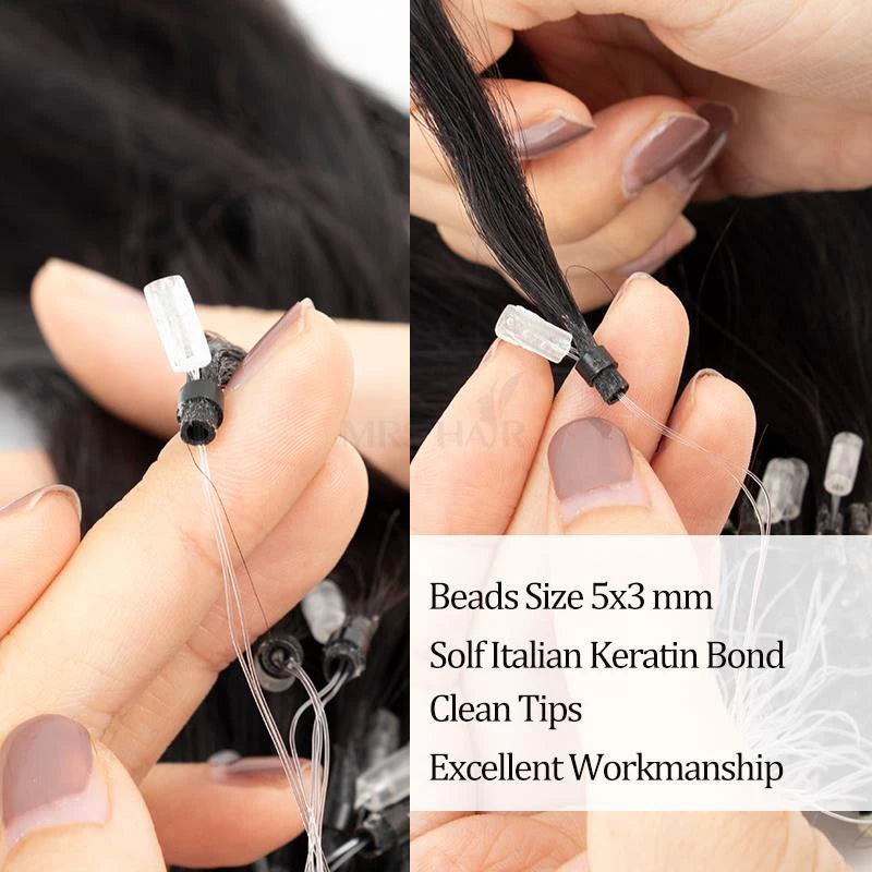 50 Strands Microlink Human Hair Extensions 100% Real Natual Microloop hair Extensions 30g Fish Line Micro Beads for Add Volume
