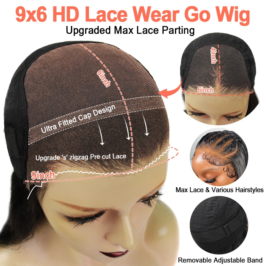 Gluless 9x6 HD Lace Closure Wigs Dark Brown Ultra Fitted Silky Straight Glueless Wigs Human Hair Pre Plucked Brazilian Hair