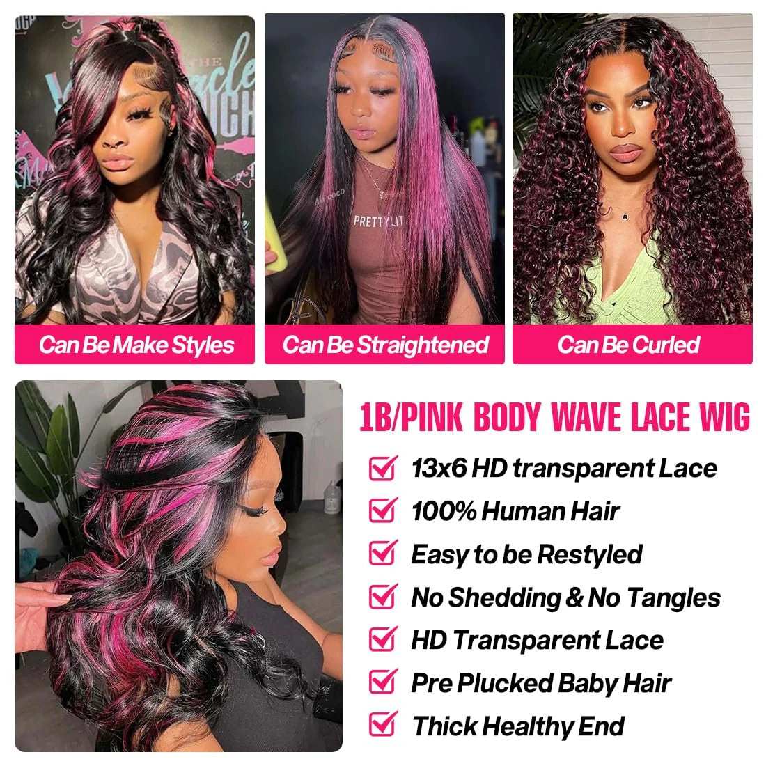 Smilegirl Purple Highlight Lace Front Wig 13x6 Human Hair Pre-plucked Hairline 36 38inches Brazilian HD Lace Frontal Human Hair Wigs 13X4 1B/Purple Curly Wavy Ombre Colored Wigs for Women