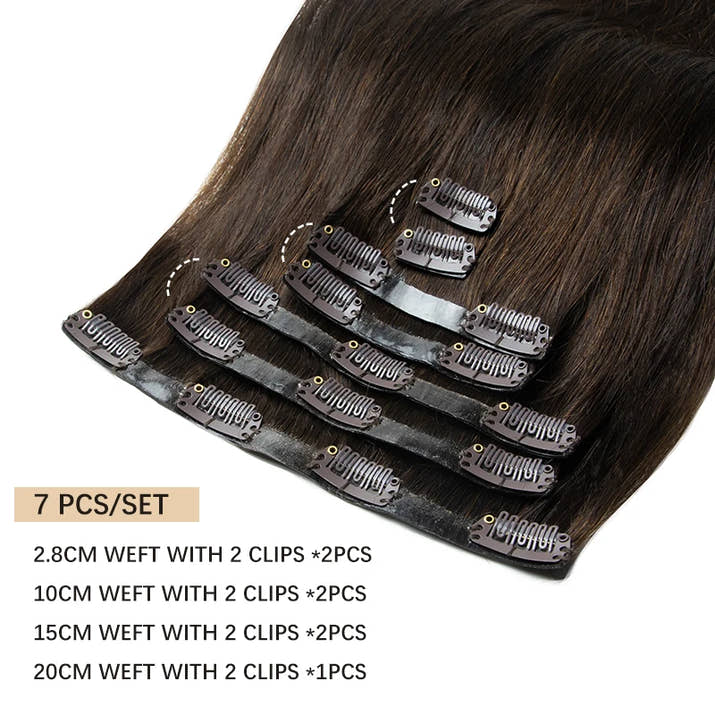 Invisible PU Clip In Hair Extension Human Hair Injected PU Tape Weft Clip in Extension 7Pcs/set 12-24inch 100G 120G Clip On Hair