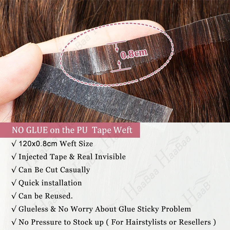 Seamless PU Tape Weft Human Hair Extensions Long PU Skin Weft Tape in Hair Extensions No Glue Human Hair For Fine Hair Long Weft