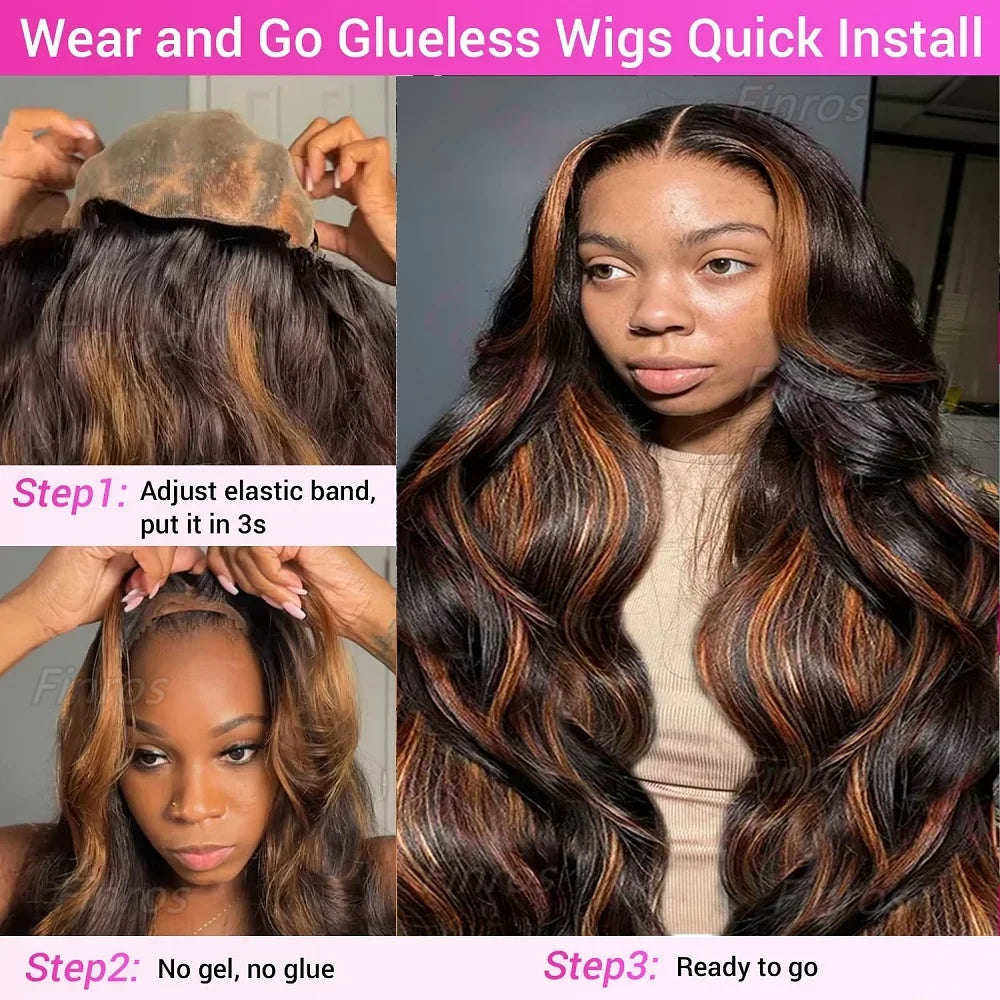 Finros 1b30 Highlight Glueless Human Hair Wigs Ready To Wear Pre Cut Ombre Blonde 13x6 Hd Frontal Body Wave Wigs For Black Women