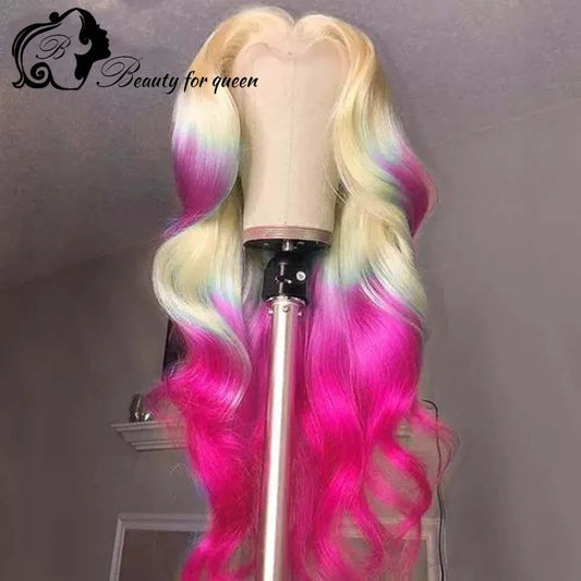 Cosplay Colored Green Grey Pink Blue Red Body Wave 28 Inches 13x4 HD Lace Frontal Wigs Brazilian Human Hair Wig For Women