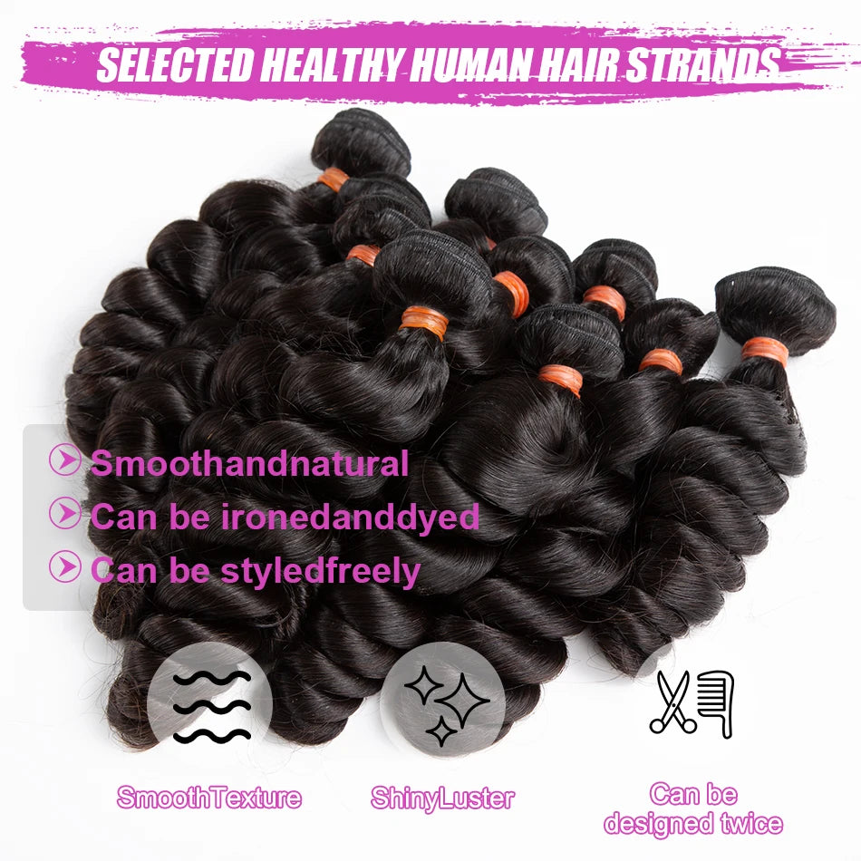 30 38 40 Inch Loose Deep Wave Double Weft Human Hair Curly Bundles Extensions Tissage Unprocessed Brazilian Hair 1 2 3 4 Weave