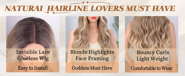 Synthetic Long Lace Wavy Wig for Women 26 Inch Middle Part Curly Natural Looking Heat Resistant Fiber for Daily Party Christmas