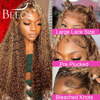 250% 13X6 Real HD Lace Frontal Wigs Highlight Curly Wigs Human Hair Wigs Bye Bye Knots Water Wave Wigs Brazilian Hair For Woman