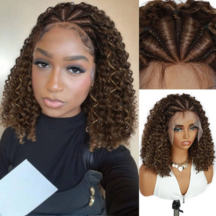 Custom Braided Curly Lace Front Wig