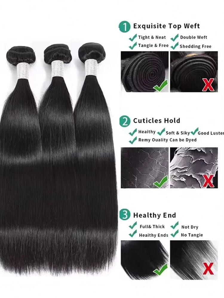 100% Human Hair 36 40 Inch Bone Straight Raw Hair Human Hair Bundles Extensions 3 4 Bundle Black Brazilian Remy  Weave  Bundles