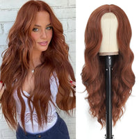 Synthetic Long Lace Wavy Wig for Women 26 Inch Middle Part Curly Natural Looking Heat Resistant Fiber for Daily Party Christmas
