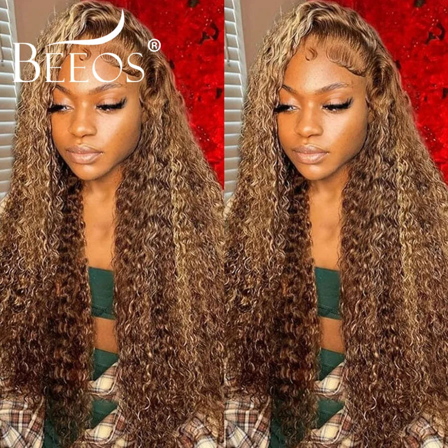 250% 13X6 Real HD Lace Frontal Wigs Highlight Curly Wigs Human Hair Wigs Bye Bye Knots Water Wave Wigs Brazilian Hair For Woman