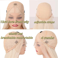 HD Lace Wig Female Platinum Blonde with Ash Brown Roots Natural Wig Synthetic Fibre Mixed Human Hair Wig Straight Full Wig 20''