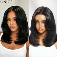 UNice Sleek Layered Bob Wig with Face-Framing Bangs No-Slip Cap 7x5 Lace Shoulder-Length Glueless Human Hair Wig Ready To Wear